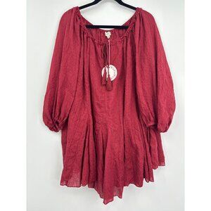 Umgee Boho Peasant Long Sleeve Dress Burgundy Red Small NEW